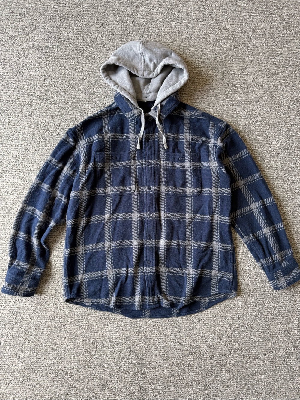 NWT American Eagle Hooded Flannel Shacket Blue Plaid Jacket Men’s Size Large